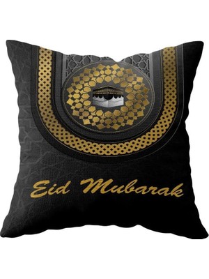 Renas Store Pelangi Siyah Eid Mubarak Ramazan Temalı Çift Taraflı Gizli Fermuar Kırlent Koltuk Yastık Kılıfıı, Siyah-Kahve 43 x 43