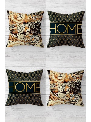 Renas Store Pelangi Aslan Leopar Desen Home Gizli Fermuarlı Kırlent Kılıfı Koltuk Yastık Kılıfı TAKIM(4ADET), Kahverengi 45 x 45