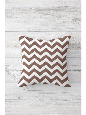 Renas Store Pelangi Zigzag Çizgili Geometrik Çift Tarafı Baskılı Gizli Fermuarlı Dekoratif Kırlent Koltuk Yastık Kılıfı, Beyaz-Kahve 45 x 45
