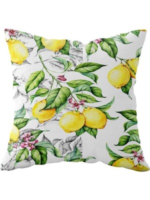 Renas Store Pelangi Limon Desenli Çift Taraflı Gizli Fermuarlı Yastık Kılıfı Kırlent Koltuk Yastık Kılıfı, Sarı-Beyaz 43 x 43