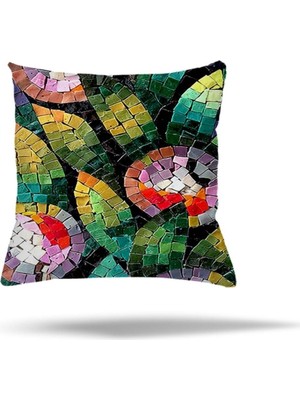 Renas Store Pelangi Mozaik Çiçek Kilim Etnik Desen Gizli Fermuarlı Yastık Kılıfı Kırlent Kılıfı Koltuk Yastık Kılıfı, Yeşil-Kırmızı 45 x 45