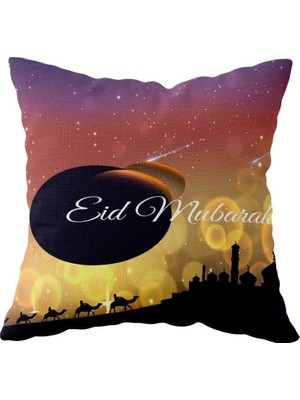 Renas Store Pelangi Eid Mubarak Ramazan Gökyüzü Tema Çift Taraflı Gizli Fermuar Kırlent Koltuk Yastık Kılıfıı, Mor-Pembe-Gold 43 x 43