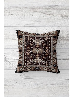 Renas Store Pelangi Etnik Kilim Desen Motifli Çift Taraflı Gizli Fermuarlı Yastık Kılıfı Kırlent Koltuk Yastık Kılıfı, Krem-Bordo 45 x 45