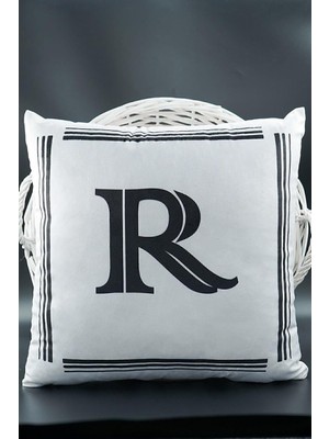 Renas Store Asdiva Harfli Kırlent Kılıfı Kadife 43X43 cm Çift Taraflı R Harfi Kedi Desenli Evlilik Teklifi Doğum Günü