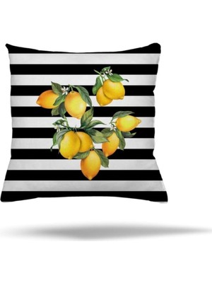 Renas Store Pelangi Fermuarlı Yastık Kılıfı Limon Desen Kırlent Kılıfı Koltuk Yastık Kılıfı, Sarı-Siyah 45 x 45