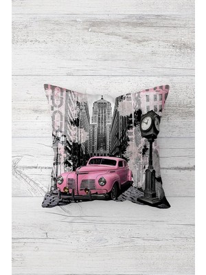 Renas Store Pelangi Vintage Nostaljik Araba Çift Taraflı Gizli Fermuarlı Yastık Kılıfı Kırlent Koltuk Yastık Kılıfı, Gri 45 x 45