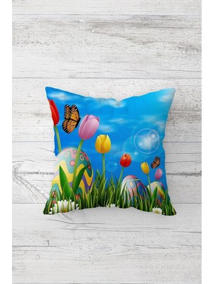 Renas Store Pelangi Bahar Temalı Renkli Laleler Çift Tarafı Baskılı Gizli Fermuarlı Yastık Kılıfı Kırlent Yastık Kılıfı, Gök Mavisi 45 x 45, 24691204945451