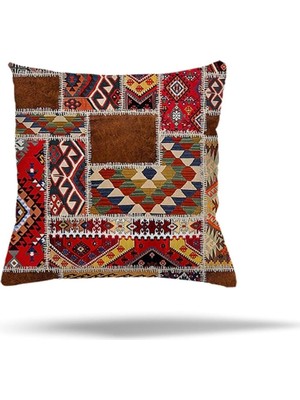 Renas Store Pelangi Renkli Kilim Etnik Desen Gizli Fermuarlı Yastık Kılıfı Kırlent Kılıfı Koltuk Yastık Kılıfı, Kırmızı Kahverengi 45 x 45