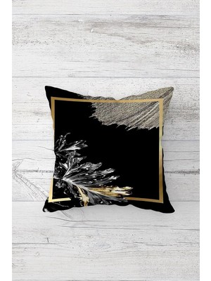 Renas Store Pelangi Modern Siyah Yapraklı Çift Tarafı Baskılı Gizli Fermuarlı Yastık Kılıfı Kırlent Koltuk Yastık Kılıfı, Gold-Siyah 45 x 45, 24691325445451