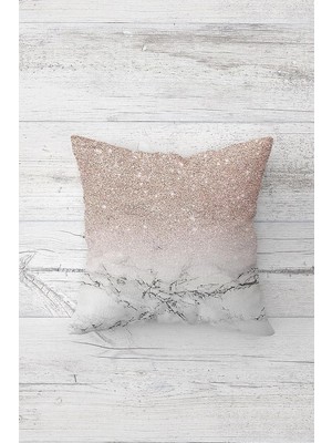 Renas Store Pelangi Mermer Payet Desenli Çift Tarafı Baskılı Gizli Fermuarlı Yastık Kılıfı Kırlent Koltuk Yastık Kılıfı, Rose-Beyaz 45 x 45