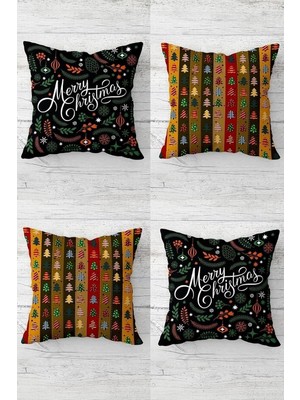 Renas Store Pelangi Çam Ağacı Merry Christmas Yılbaşı Tema Gizli Fermuarlı Kırlent Kılıfı Yastık Kılıfı Takım 4ADET, Turuncu-Yeşil 43 x 43