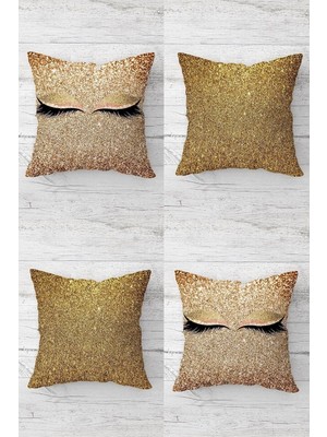 Renas Store Pelangi Uzun Kirpikli ve Altın Payetli Gizli Fermuarlı Kırlent Kılıfı Koltuk Yastık Kılıfı TAKIM(4ADET), Gold 45 x 45