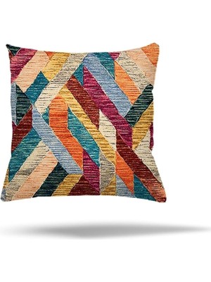 Renas Store Pelangi Çiçek Mozaik Kilim Etnik Desen Gizli Fermuarlı Yastık Kılıfı Kırlent Kılıfı Koltuk Yastık Kılıfı, Çok Renkli 45 x 45