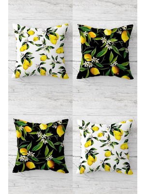 Renas Store Pelangi Limon ve Limon Çiçekleri Desenli Gizli Fermuarlı Kırlent Kılıfı Koltuk Yastık Kılıfı TAKIM(4ADET), Sarı-Yeşil 45 x 45