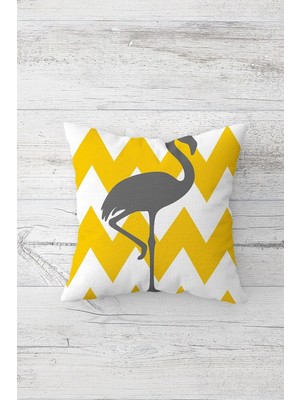 Renas Store Pelangi Zigzag Flamingo Desenli Çift Tarafı Baskı Gizli Fermuarlı Yastık Kılıfı Kırlent Koltuk Yastık Kılıfı, Sarı-Gri 45 x 45