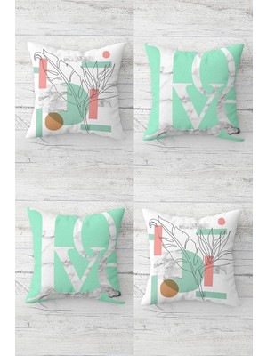 Renas Store Pelangi Love Yazılı Çizgi Desenli Gizli Fermuarlı Kırlent Kılıfı Koltuk Yastık Kılıfı TAKIM(4ADET), Mint Yeşili-Beyaz 43 x 43