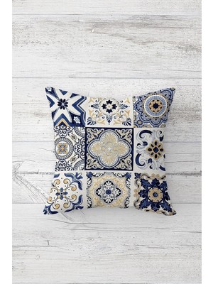 Renas Store Pelangi Etnik Çini Desenli Çift Tarafı Baskılı Gizli Fermuarlı Yastık Kılıfı Kırlent Koltuk Yastık Kılıfı, Beyaz-Mavi-Krem 45 x 45, 24691185845451