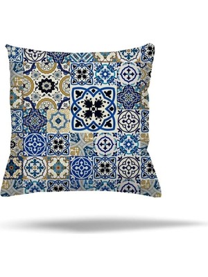 Renas Store Pelangi Çini Desen Çift Tarafı Baskılı Gizli Fermuarlı Yastık Kılıfı Kırlent Koltuk Yastık Kılıfı, Mavi 43 x 43