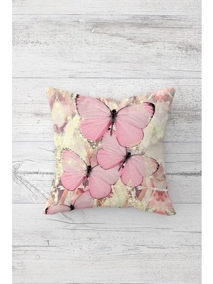 Renas Store Pelangi Uçuşan Kelebek Desenli Çift Tarafı Baskılı Gizli Fermuar Yastık Kılıfı Kırlent Koltuk Yastık Kılıfı, Pembe 45 x 45