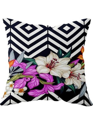 Renas Store Pelangi Siyah Zigzag Desenli Çift Taraflı Gizli Fermuarlı Yastık Kılıfı Kırlent Koltuk Yastık Kılıfı, Siyah-Beyaz-Pembe 43 x 43