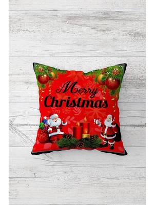 Renas Store Pelangi Yeni Yıl Noel Babalı Çift Tarafı Baskılı Gizli Fermuarlı Yastık Kılıfı Kırlent Koltuk Yastık Kılıfı, Kırmızı 45 x 45
