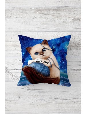 Renas Store Pelangi Cute Cat Sevimli Kedili Çift Tarafı Baskı Gizli Fermuar Genç Kız Kırlent Koltuk Yastık Kılıfı, Saks Mavisi 45 x 45, 2469107645451