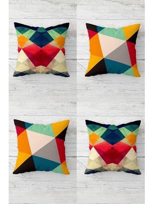 Renas Store Pelangi Geometrik Çizgiler ve Renk Bloklu Gizli Fermuarlı Kırlent Kılıfı Koltuk Yastık Kılıfı TAKIM(4ADET), Çok Renkli 45 x 45
