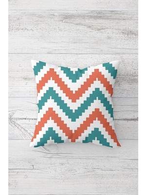 Renas Store Pelangi Renkli Zigzag Desenli Çift Tarafı Baskılı Gizli Fermuarlı Yastık Kılıfı Kırlent Koltuk Yastık Kılıfı, Mavi-Nar Çiçeği 45 x 45