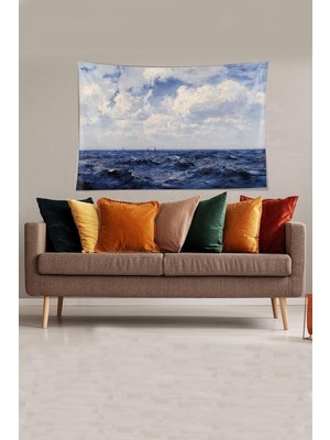 Renas Store Pelangi Mavi Okyanus Desenli Leke Tutmaz Kadife Kumaş Duvar Örtüsü Duvar Halısı Tapestry YWLL498, 35 x 50