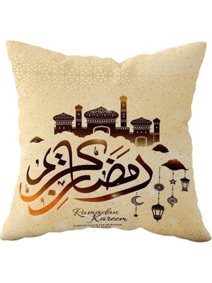 Renas Store Pelangi Bej Dekoratif Ramazan Temalı Çift Taraflı Gizli Fermuarlı Yastık Kılıfı Kırlent Koltuk Yastık Kılıfı, Bej 43 x 43