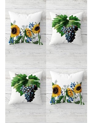 Renas Store Pelangi Ayçiçeği ve Salkım Üzüm Temalı Gizli Fermuarlı Kırlent Kılıfı Koltuk Yastık Kılıfı TAKIM(4ADET), Mürdüm-Turuncu 45 x 45