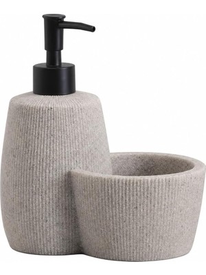 Renas Store Polyresin Sıvı Sabunluk, Modern Çizgili, Krem Renk, Mat Doku, Sıvı Sabun, Pompalı, Kozmetik Şişesi, Doldurulabilir Sıvı Sabunluk, Banyo Mutfak Lavabo Otel Karavan Mien Aksesuarı
