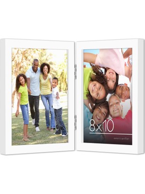 Renas Store Americanflat 8X10 Menteşeli Resim Çerçevesi Beyaz Iki Ekranlı - Masa Üstü Için Cilalı Camlı Kompozit Ahşap