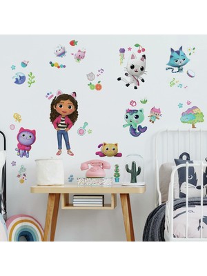 Renas Store Roommates Gabby's Dollhouse RMK4823SCS Peel And Stick Duvar Çıkartmaları, Pembe, Mor, Mavi