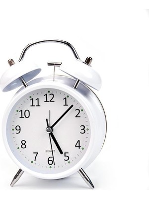 Renas Store Valkyrie 16CM Büyük Boy Akar Saniyeli Alarm Çalar Saat - Nostaljik Masa Saati Beyaz