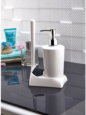 Renas Store Ata Home Armona Silikon Fırçalı Mutfak Banyo Sıvı Sabunluk Süngerlik Seti
