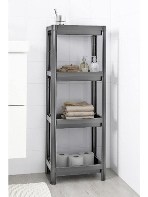 Renas Store Orret Home 4 Katlı Geçmeli Plastik Banyo ve Mutfak Organizeri, Kolay Montajlı 4 Katlı Raf, Mutfakta ve Banyoda Kullanım Için Ideal, Dayanıklı Depolama Çözümü (Antrasit Gri)