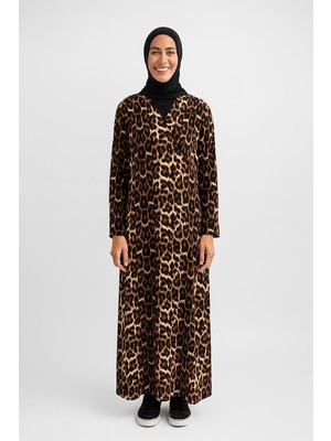 Renas Store Leopar Desenli Kruvaze Namaz Elbisesi –%100 Viskon, Yandan Bağlamalı, Rahat Kalıp, 36–46 Beden (1)