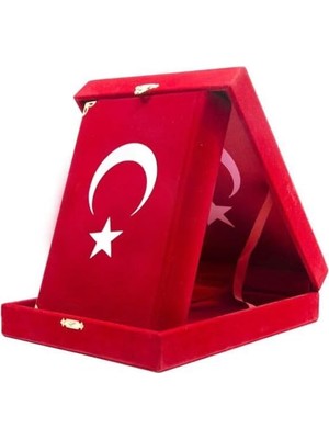 Renas Store Kadife Kutulu Kur'an-I Kerim (Çanta Boy, Ayyıldız, Kırmızı)