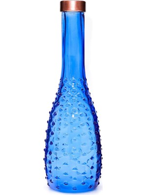 Renas Store Missi Bakır Boyunlu Saks Mavisi Kabartmalı Ince Cam Vazo (26 Cm)