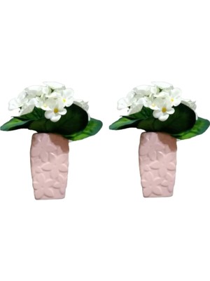 Renas Store 2 Adet Vazo Dahil,vazoda Çiçek,beyaz Yapay Çiçek,vazo Dekoratif Çiçekli Pembe 7X7X17CM