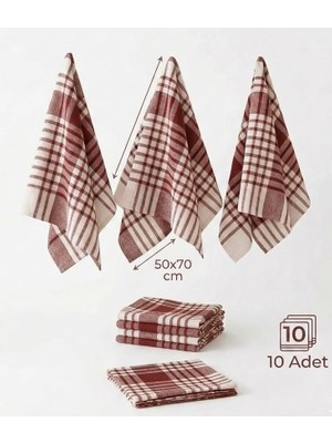 Biçomi Leke Bırakmayan Yüksek Emici 10'lu Pamuk Mutfak Kurulama Bezi & Peçetesi (50X70 cm - Bordo)