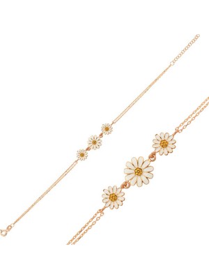 Tienda Elegante ​Gümüş Rose Üçlü Papatya Bileklik