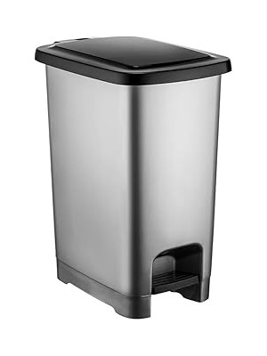 Renas Store Slim Çöp Kovası Pedallı Gri Banyo Mutfak Çöp Kovası Kapaklı Dış Mekan Bahçe Çöp Kutusu 40 Litre
