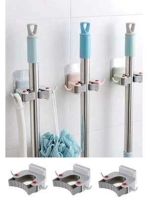 Renas Store 3 Adet Yapışkanlı Mop ve Süpürge Tutucu – Duvara Monte Fırça ve Paspas Askısı – Delmeden Güçlü Tutuş Duvar Organizer
