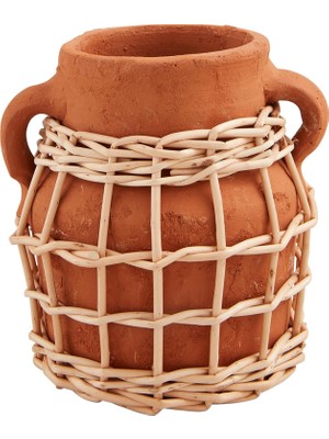 Renas Store Mud Pie Küçük Terracotta Rattan Vazo; 5 1/2 "x 4 3/4" Çap