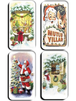 Renas Store 4 Lü Simli Yılbaşı Magnet Noel Baba Kardan Adam Hediye Magnet (5,5 x 11 Cm)