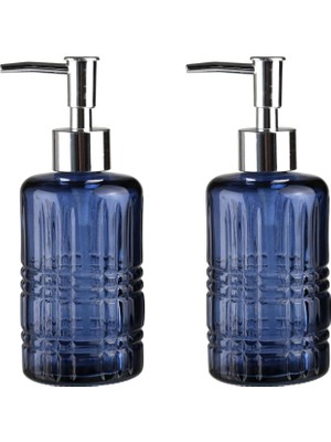 Renas Store Banyo Seti Cam Sıvı Sabunluk 2 Adet,kristal Desenli Mavi 300ML 6,8X17,6CM