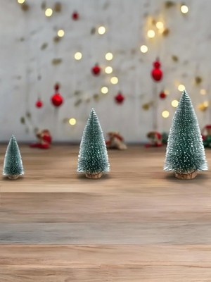 Renas Store Yenigeldi 3’lü Çam Ağacı Seti – 15 Cm, 15 Cm, 20 cm Masa Üstü Yılbaşı Süsü, Dekorasyon Ağacı, Yeşil
