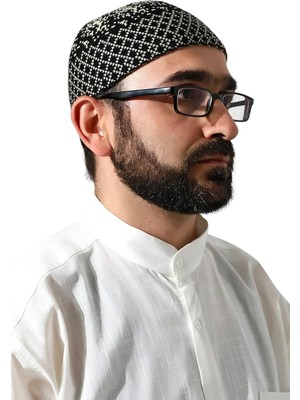 Renas Store Kışlık Karyağdı Desenli Orlon Takke Siyah-Bej